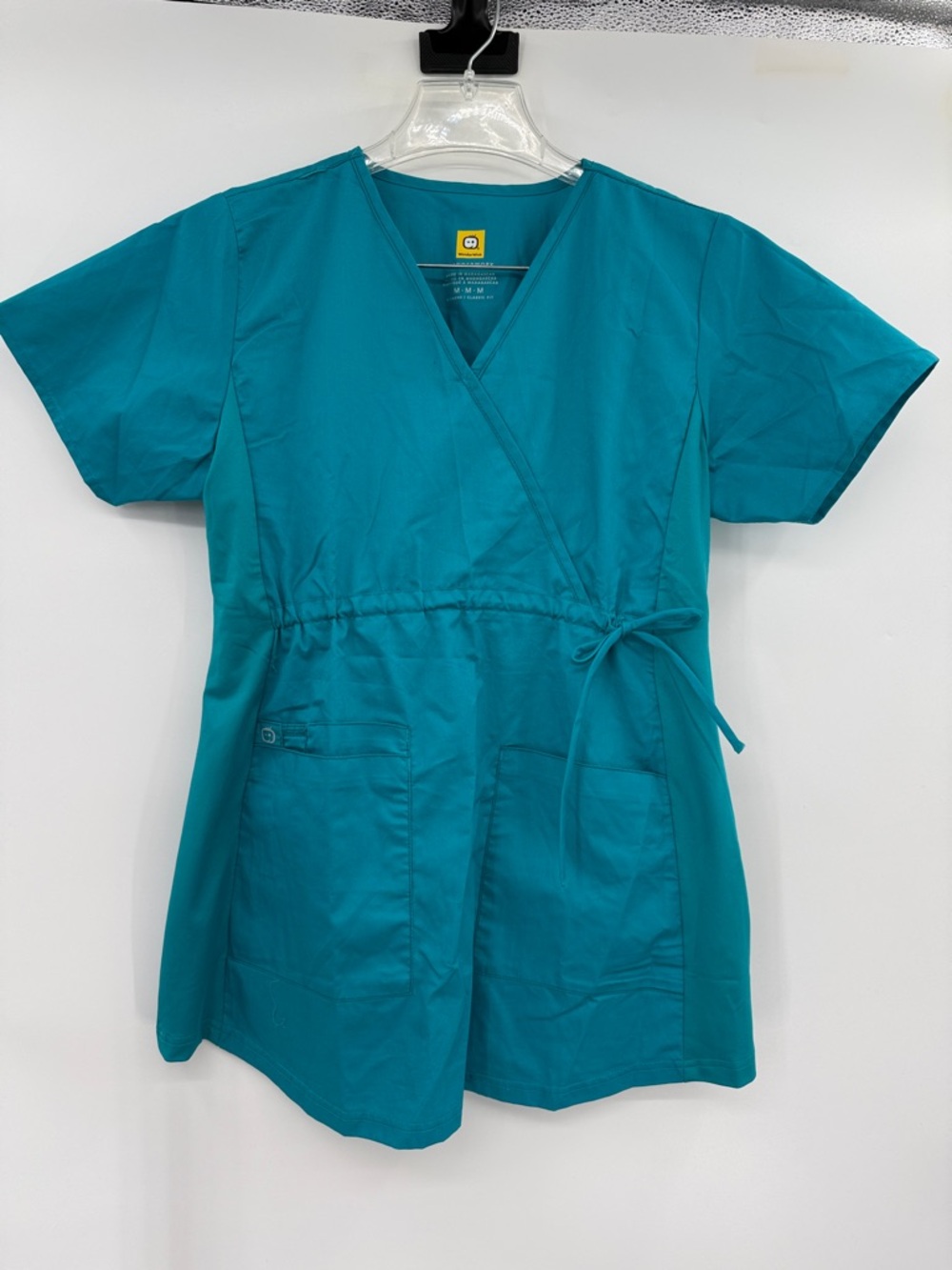 WonderWink Wonderwork Maternity Size M Teal V‑Neck Scrub Top Empire Cinch Waist
